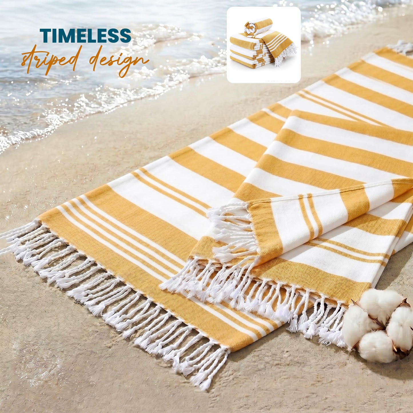 Utopia Towels - 4 Pack Turkish Beach Towel (40 x 72 Inches) - 100% Cotton Big Beach Towels Oversized - No Sand, Lightweight & Quick Dry - Prewashed for Soft Feel (Buff)
