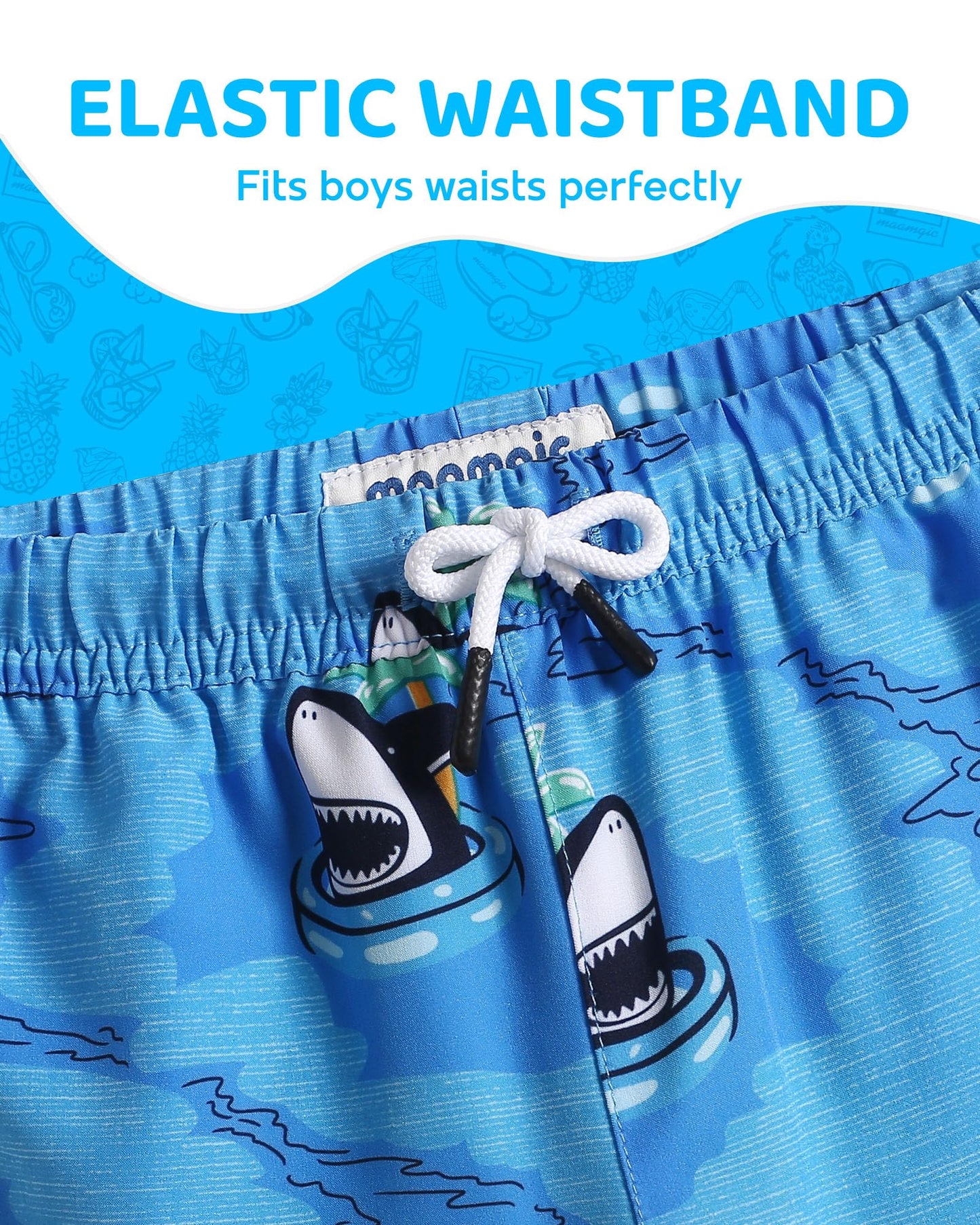 maamgic Boys Swim Trunks with Compression Liner Toddler Boy Swimsuit Quick Dry 4-Way Stretch Swimming Trunks Swim Ring Shark Blue 10-12 Years