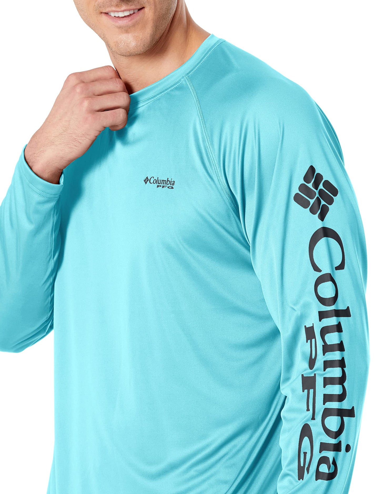 Columbia Men's PFG Terminal Tackle Long Sleeve Fishing Shirt, Gulf Stream/Black Logo, 2X