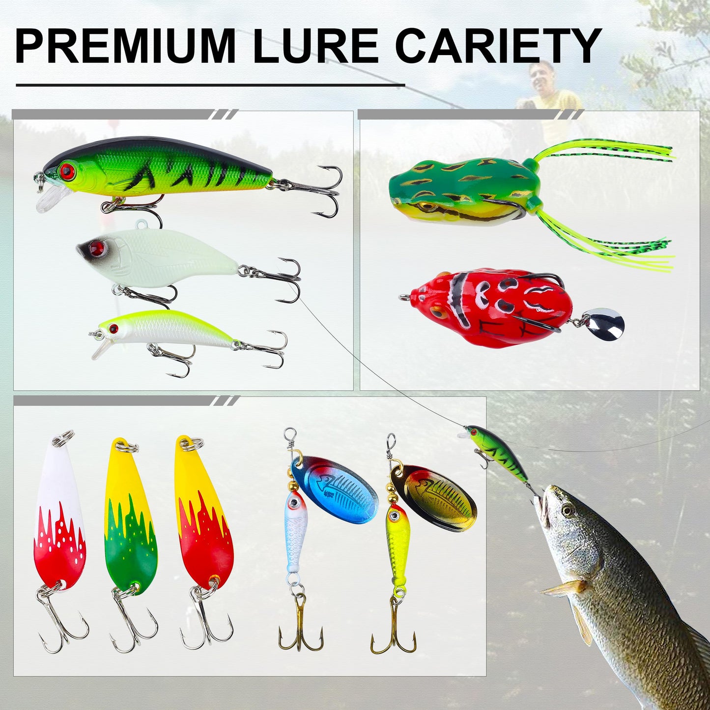 Tbbure 220 Pcs Fishing Lures Equipment Tackle Gear Box for Bass, Fish Kit with Soft Lures,Hooks, Accessories Tools,Frog,Worms,Plastic Bait, Swimbait,Crappie Jigs,Crankbaits, Gifts for Men