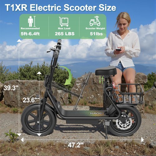 NAVIC T1XR Electric Scooter Adults,27Mile Range,Top Speed 22Mph,750W Peak Motor,14'' Pneumatic Tires,Electric Scooter for Adults,Foldable e Scooter with Back Basket