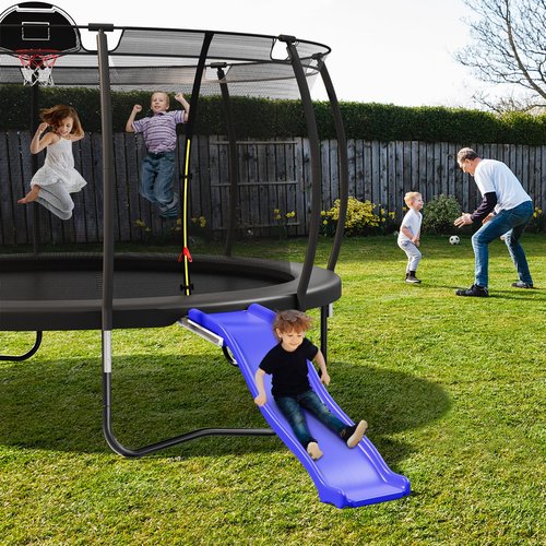 Lyromix Universal Plastic Trampoline Slide for 8-16FT, Heavy Duty Outdoor Slide for Trampoline, Safe Trampoline Ladder for Kids 6+, 220 LBs Capacity, Blue