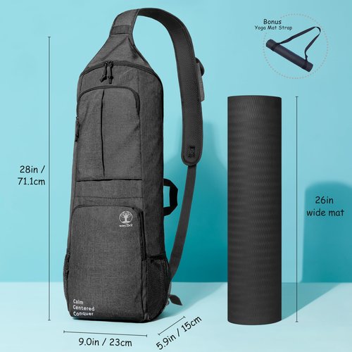 WARRIOR2 Yoga Mat Bag Carrier - Large Pockets & Water Bottle Holders. Yoga Backpack Fits 0.5" Thick x 26" Wide Mats. Hands-Free, Left-Right Switchable, Yoga, Gym, Cycling