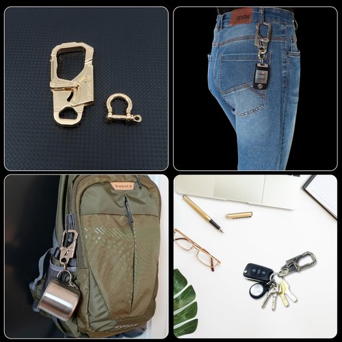 NEWTRO Carabiner Keychain Clip - Double Action Locking Key Organizer for Car Key FOB, Durable EDC Keyring for Men, Women, Outdoor (1pcs-A-Gold)