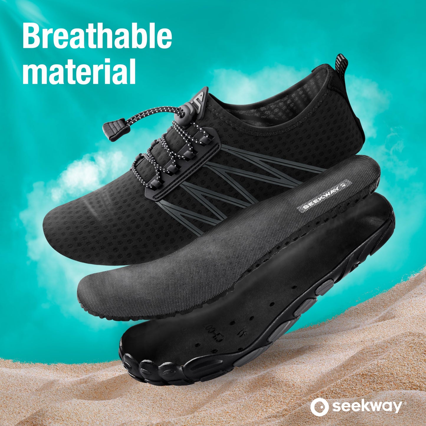 SEEKWAY Water Shoes Men Women Adult Quick-Dry Aqua Sock Barefoot for Beach Swim River Pool Lake Hiking Kayaking Surfing SP001(U) 406Black Size 10.5 Women/8.5 Men