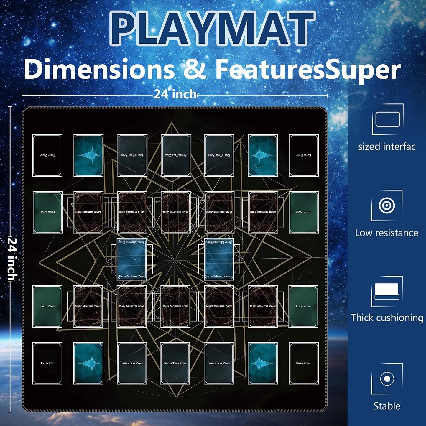 24x24 Rubber Unique dice and Storage Bag for yugioh playmat with Zones, Perfect for yugioh mat and Duel Disk Accessories (Black3)