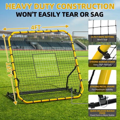 Shopsource Baseball Rebounder Net, 4x4.5FT Volleyball Pitchback Rebound with 3 Adjustable Angles, Baseball & Softball Bounce Back Net for Ground, Line Drive, Fly Ball Return Settings Fielding Trainer