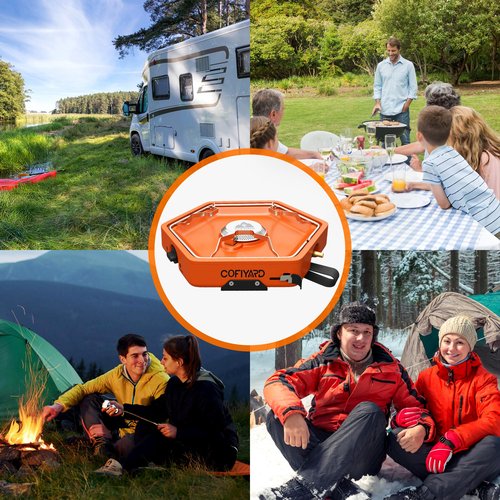 Cofiyard 1-Burner Propane Stove Portable Camping Stove with Carry Strap, Backpacking Camp Stove for Outdoor Cooking, Flick-Style Ignition, Temperature Control, 8600 BTUs of Power for Camping BBQ& More