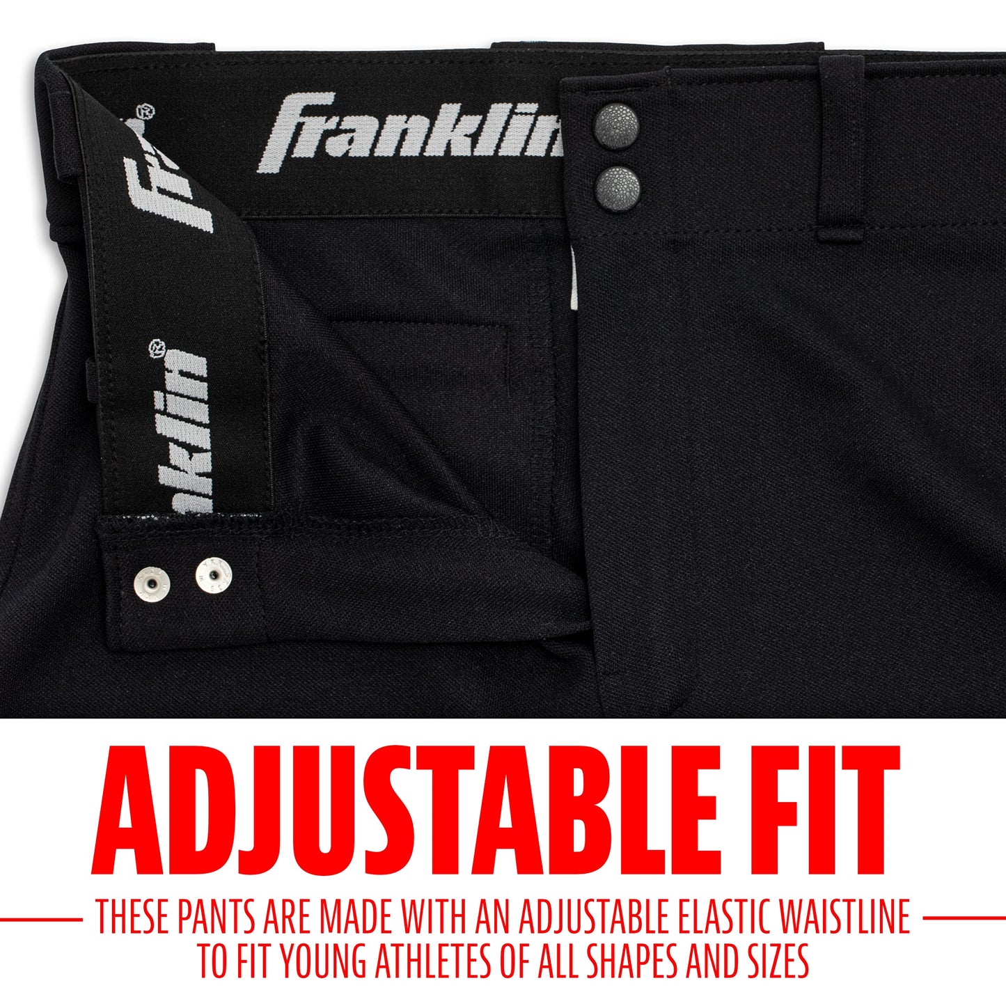 Franklin Sports Youth Baseball and Softball Pants with Belt Loop - Baseball Pants for Girls and Boys - Knicker - Youth X Small - Black