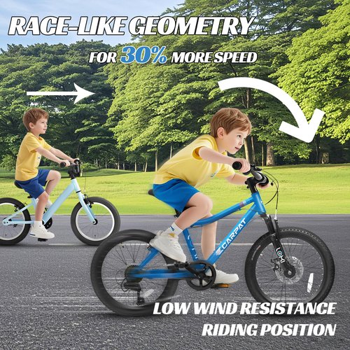 PyroRyd 20 Inch Kids Mountain Bike for Boys Ages 8-12, 7-Speed Drivetrain with Front Suspension, Dual Brake System High Carbon Steel Frame Bicycle for Off-Road and City Riding (Blue-A)