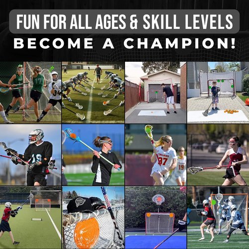 Combo Bundle of Durable Magnetic Lacrosse Goal Targets/Hockey Targets with 4 Pearl Lacrosse LT Textured Balls and 4 Tethers| Lacrosse Net Goalie Targets for Shooting Practice and Training