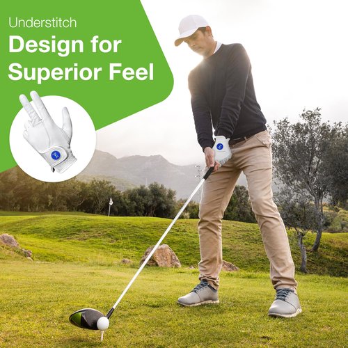 Golfing Penguin Golf Glove - Made with AAA Cabretta Leather with Removable Metal Ball Marker - All Weather, Breathable, Compatible with Touch Screen (Large)