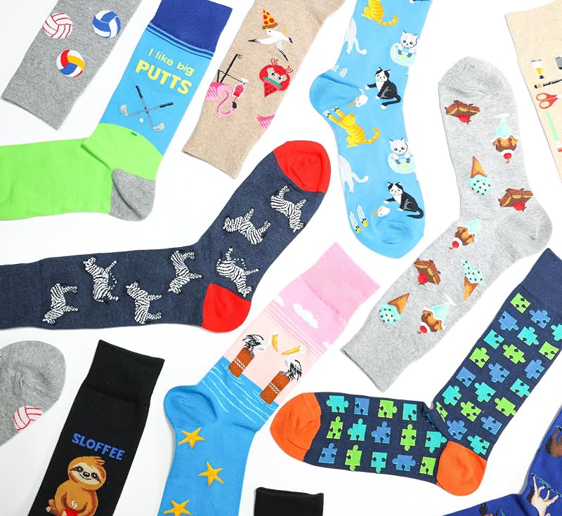 Men's Fun Cocktail Drinks Crew Socks - 1 Pair, Cognac & Cigars Variation