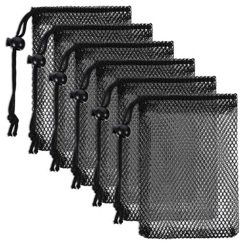 6 Pcs Small Mesh Bag Nylon Mesh Drawstring Bags with Cord Lock Closure 6 X 4" Drawstring Bags Portable Small Travel Stuff for Toys Cosmetics Travel Goods (Black)