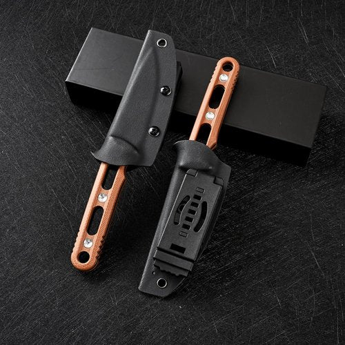 SDOKEDC Knives DC53 Steel 3.66“Tactical Fixed Blade Knife Micarta Handle with kydex sheath for Men EDC Outdoor Camping Survival Hunting (White stone wash+brown handle)
