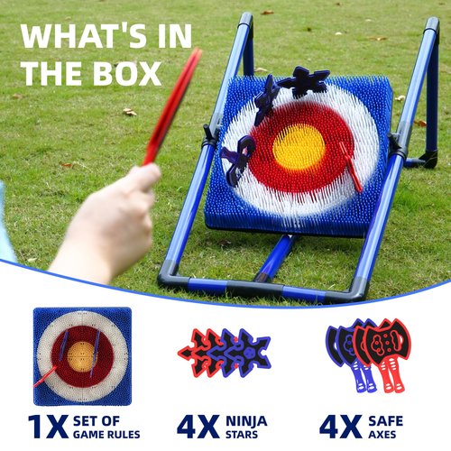 BunnyBoo Axe Throwing Bristle Target-Safe Indoor/Outdoor Game Set for Adults/Kids, with 4 Axes & 4 Darts, Sturdy Lightweight Design for Backyard, Camping, Parties, Team Building