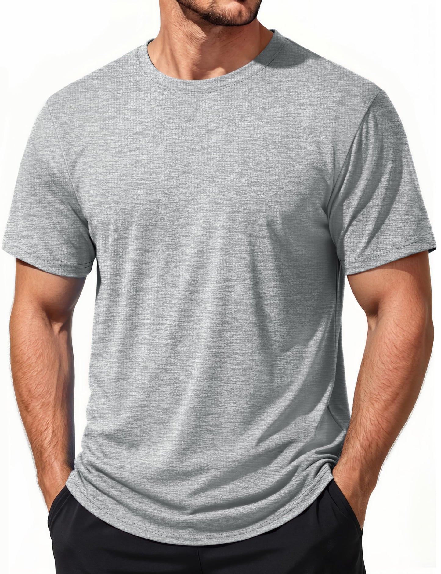 MAGCOMSEN Dry Fit Shirts for Men Short Sleeve Athletic Tops Moisture Wicking SPF Workout Shirts Performance Running Fishing Light Grey L