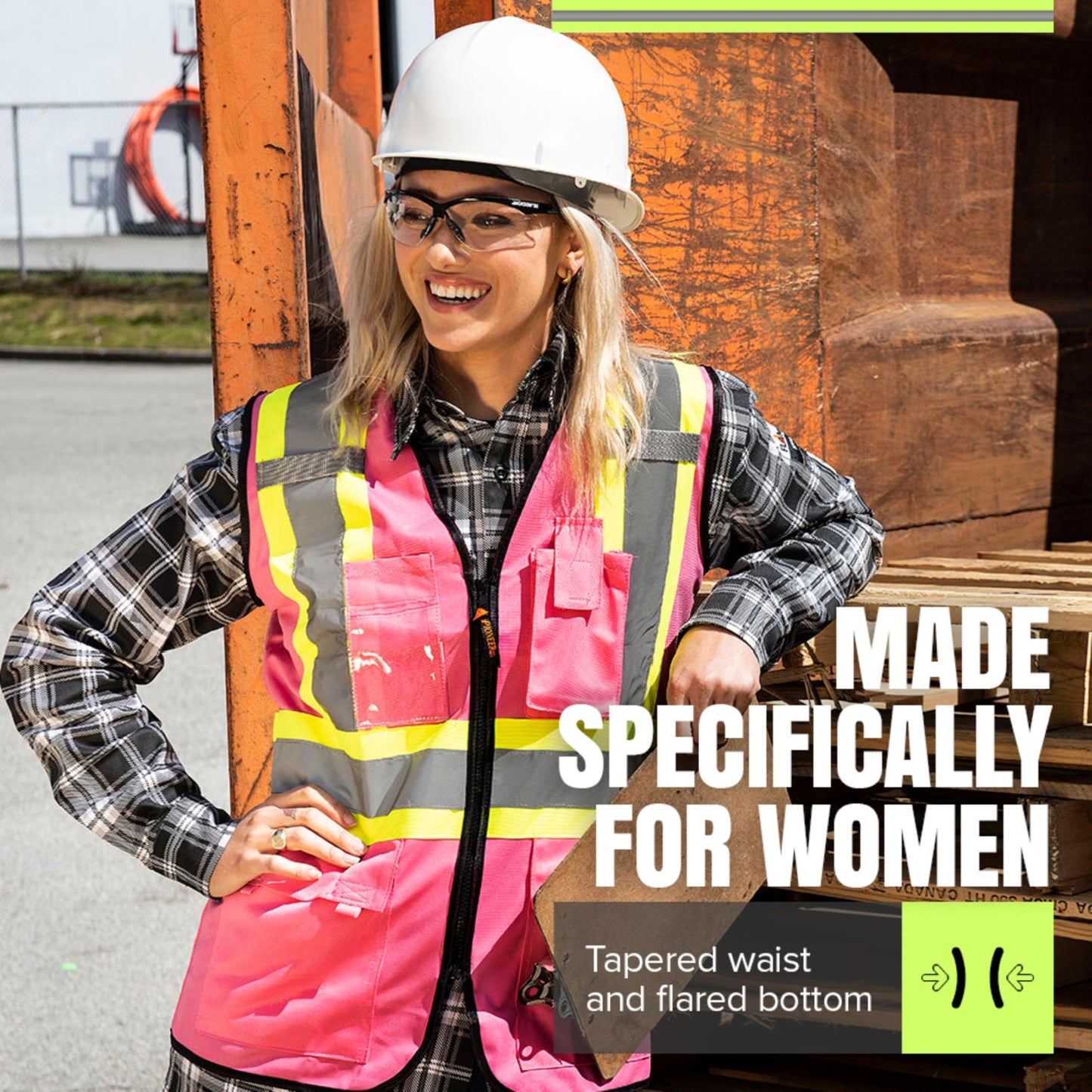 Pioneer Safety Vest for Women With Pockets - Hi-Vis Class 1, Reflective Tape - For Construction - Pink