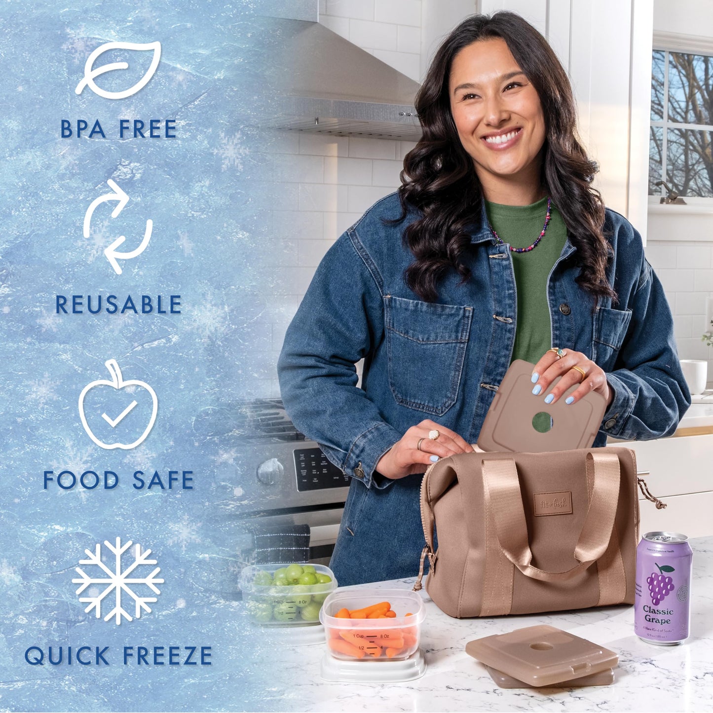 Cool Coolers by Fit & Fresh Slim Ice Packs, Quick Freeze Reusable Ice Packs for Lunch Boxes & Coolers, Long-Lasting, Space Saving Lunch Ice Packs, Taupe, 4Pk