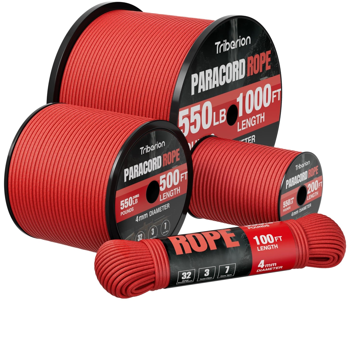 Paracord Rope 550 lb - 100ft 5/32" Parachute Cord 4MM 7-Strand para Cord - Heavy Duty Spool String for Survival,Camping Gear, Survival Bracelet, Clothesline - Red