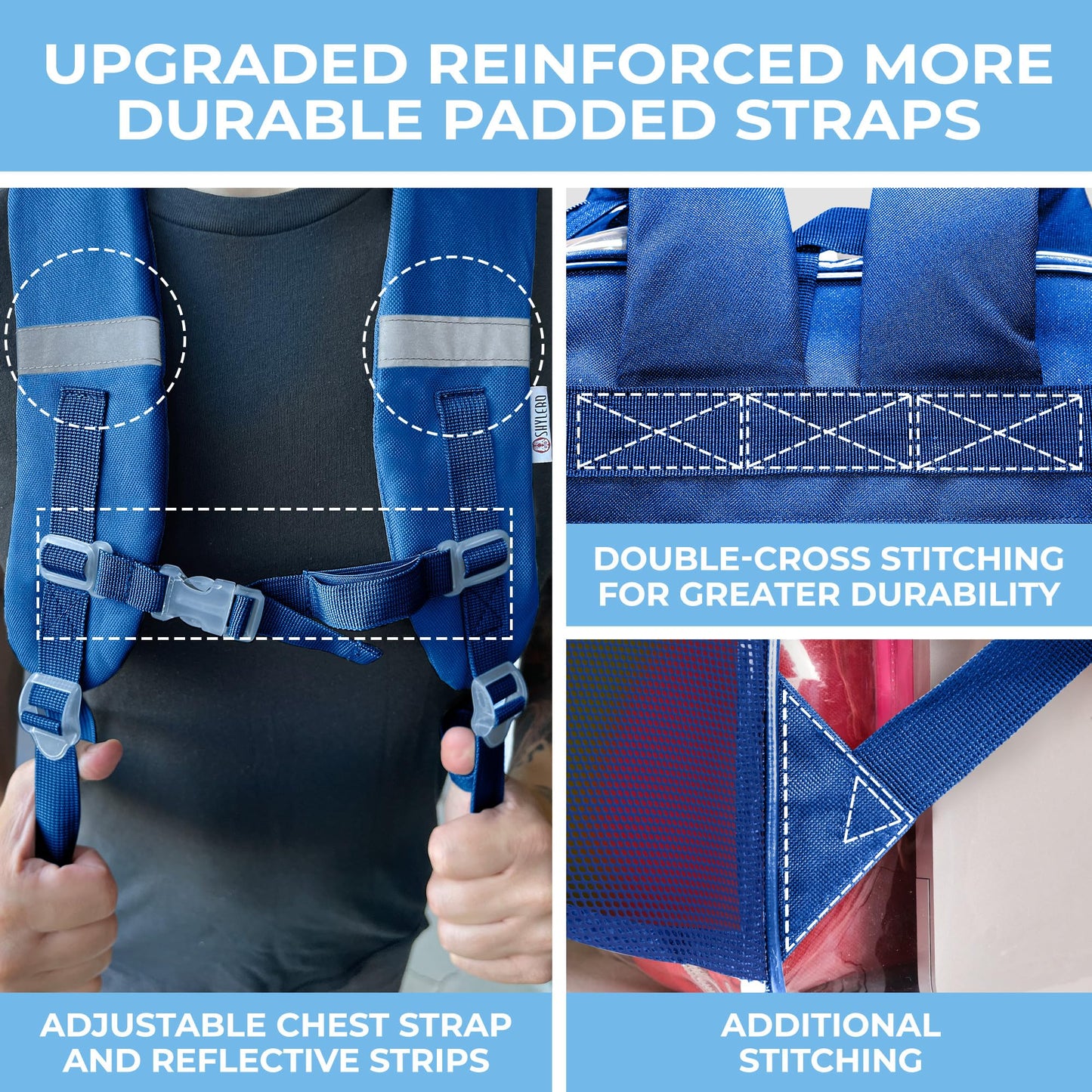 SHYLERO Clear Backpack Heavy Duty has TSA Lock, 2-WAY Zipper. PVC Transparent Backpack Is Extra Large - H18''xW14''xD8 - Blue