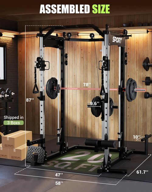 OutdoorVibe Smith Machine for Home Gym, 2200LBS Capacity Heavy Duty Power Cage with Cable Crossover System, All-in-One Home Gym System with Weight Storage & Multi-Functional Training Stations