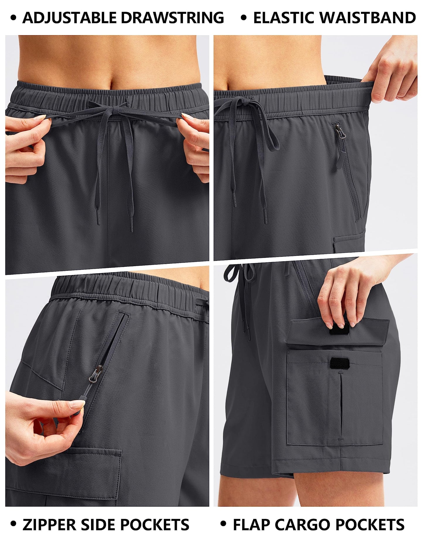SANTINY Women's 5''/ 7''/9'' Hiking Cargo Shorts Quick Dry Lightweight Summer Shorts for Women Athletic Golf Zipper Pockets(Dark Grey_XL)