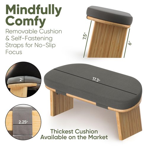 Meditation Chair w/ Extra Thick Cushion - Portable Bamboo Meditation Bench w/ Magnetic Locking Hinge - Anterior Tilt Seiza Bench Ideal for Comfortable & Stable Meditation - Sleek Canvas Kneeling Chair