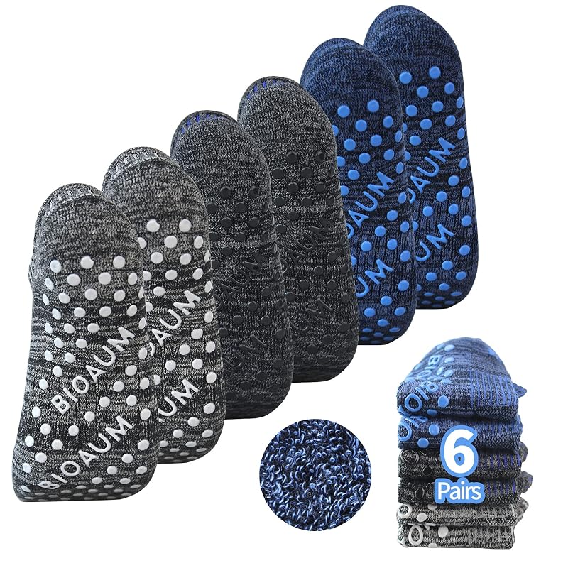 BIOAUM Non Slip Yoga Pilates Socks for Women 6 Pairs 6-11 Variation: Black Navy Grey