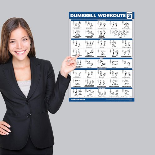 Palace Learning 4 Pack - Dumbbell Workout Posters Volume 1, 2 & 3 + Resistance Bands Exercise Chart - Set of 4 Posters (LAMINATED, 18" x 24")