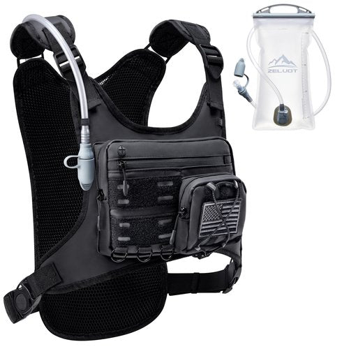Zelvot Running Vest with 2L Water Bladder, USA Original Patent, Lightweight Adjustable Chest Pack with Pistol Holster, Reflective Running Hydration Vest for Women Men for Hiking Marathon