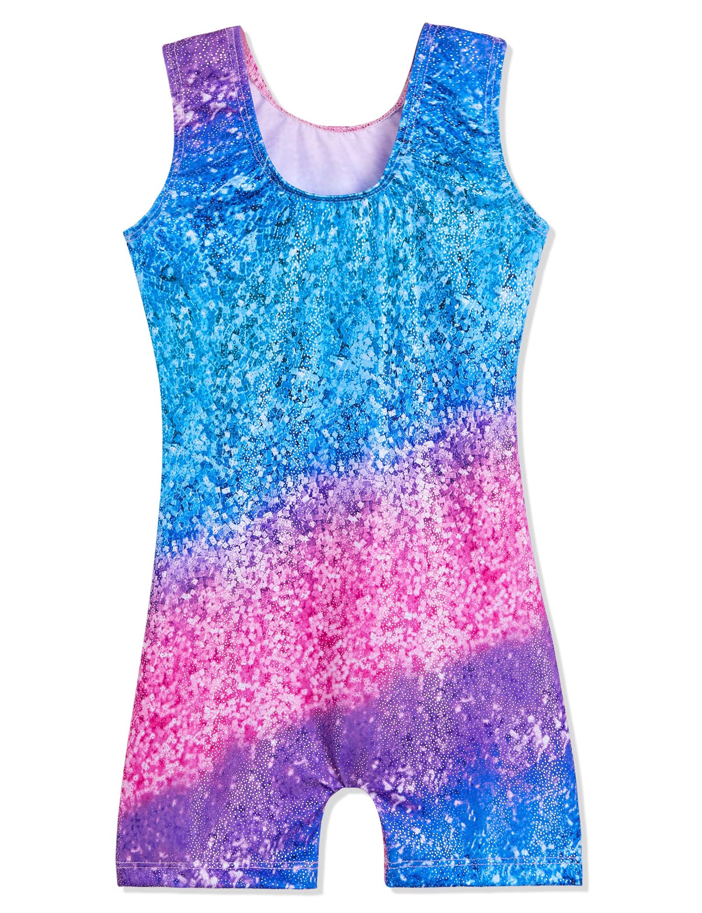 Domusgo Girls Gymnastics Leotards Size 5-6 Years Old Sparkly Gradient Stripe Unitards with Shorts