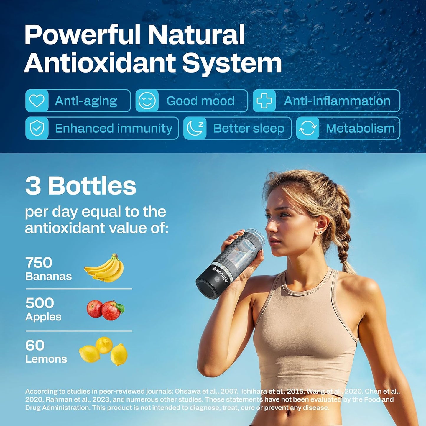 Hydrogen Water Bottle | Large 16.2 oz (480 ml) Hydrogen Water Bottle Generator 3000ppb | Hydrogenator Machine | SPE/PEM Hydrogenated Ionizer Generator (Steel w/Black)
