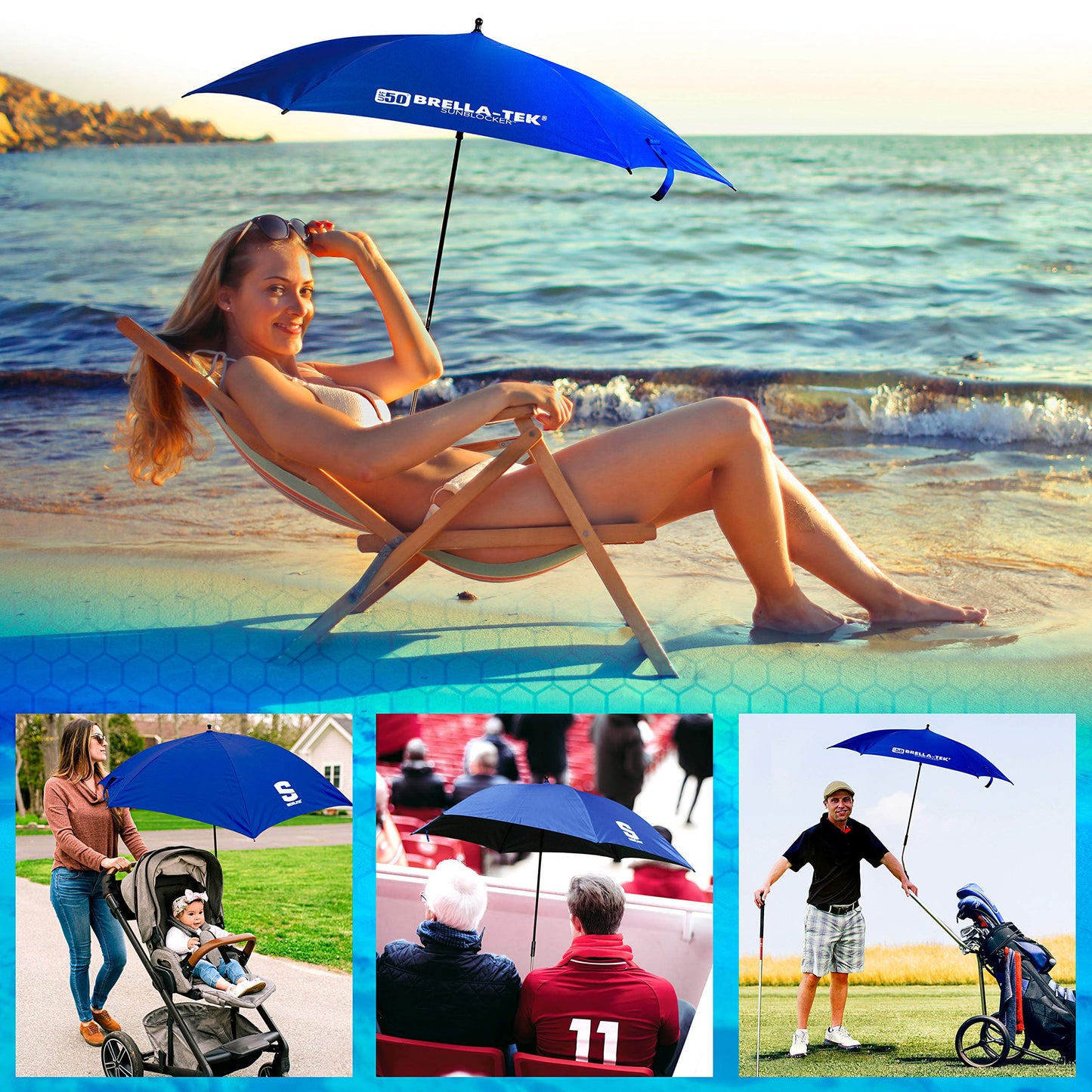 Franklin Sports All Position Umbrella with Universal Clamp SidelineBrella-TekSun Protection UPF 50+