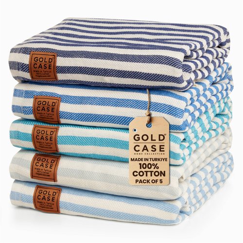 Gold CASE Turkish Beach Towel Set of 5 – 100% Cotton Turkish Beach Towels Bulk 71 x 40'' – MYRA Oversized, Quick Dry & Sand Free Beach Towel – Lightweight Towels Set in Blue