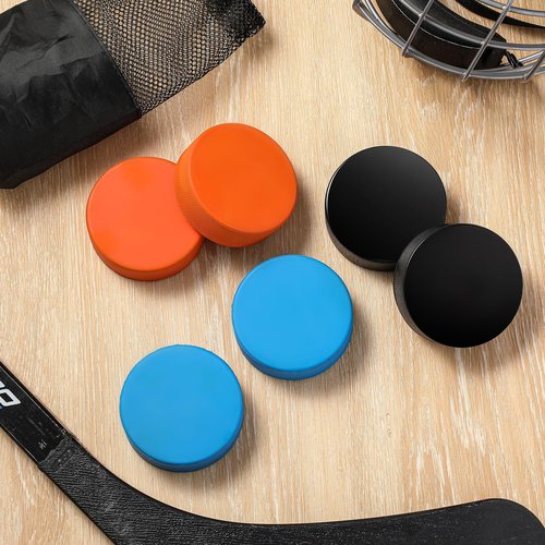 6 Pack Rubber Ice Hockey Pucks Weighted 10oz Lightweight 4oz Official Regulation Weight 6oz Training Puck Diameter 3" Thickness 1" with Mesh Carrying Bag for Stick Handling Training Drills