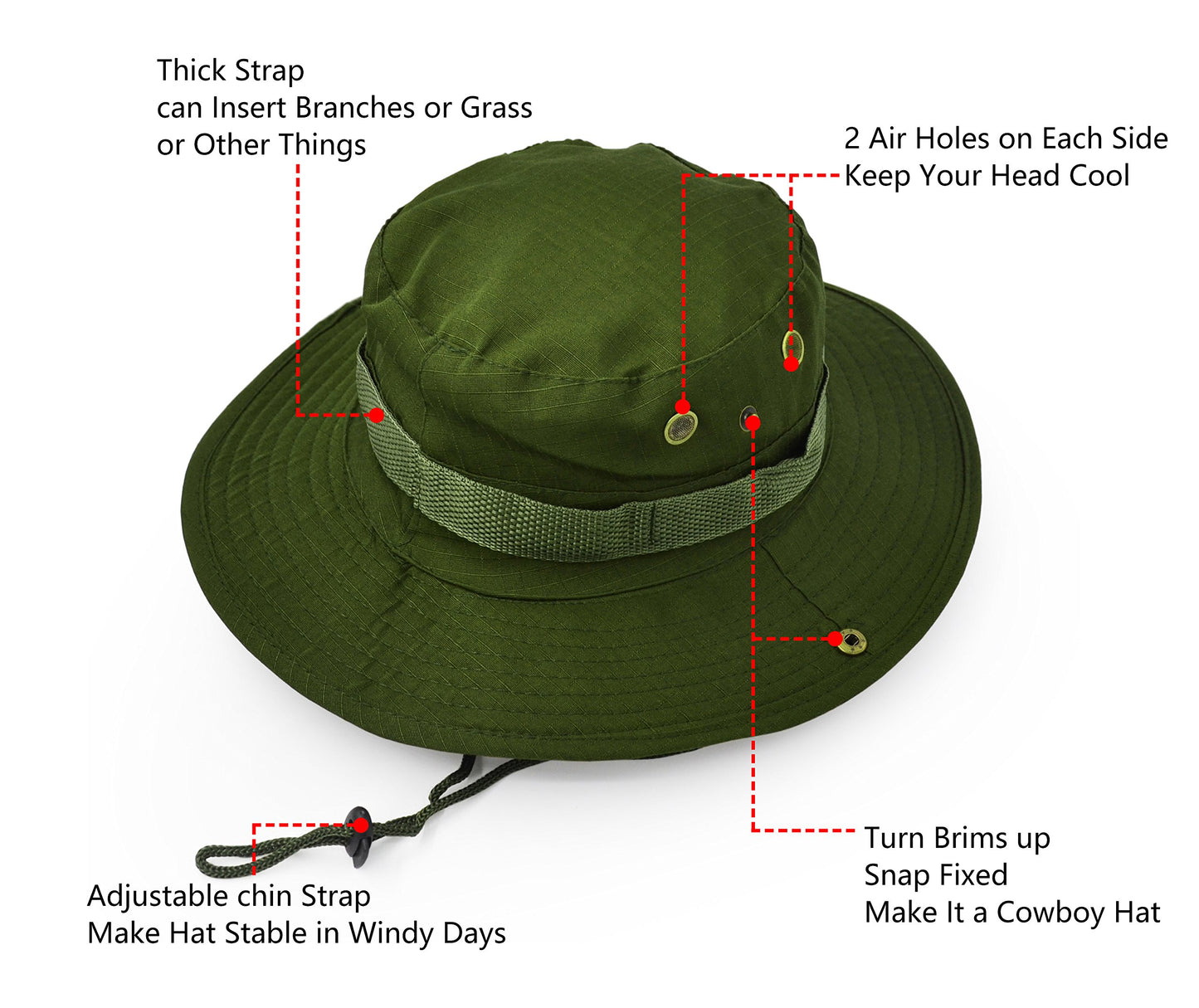 Outdoor Wide Brim Sun Protect Hat, Classic US Combat Army Style Bush Jungle Sun Cap for Fishing Hunting Camping Army Green 5