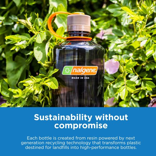 Nalgene Sustain Tritan BPA-Free Water Bottle Made with Material Derived From 50% Plastic Waste (using ISCC certified mass balance), 32 OZ, Wide Mouth, Gray w/ Black Lid