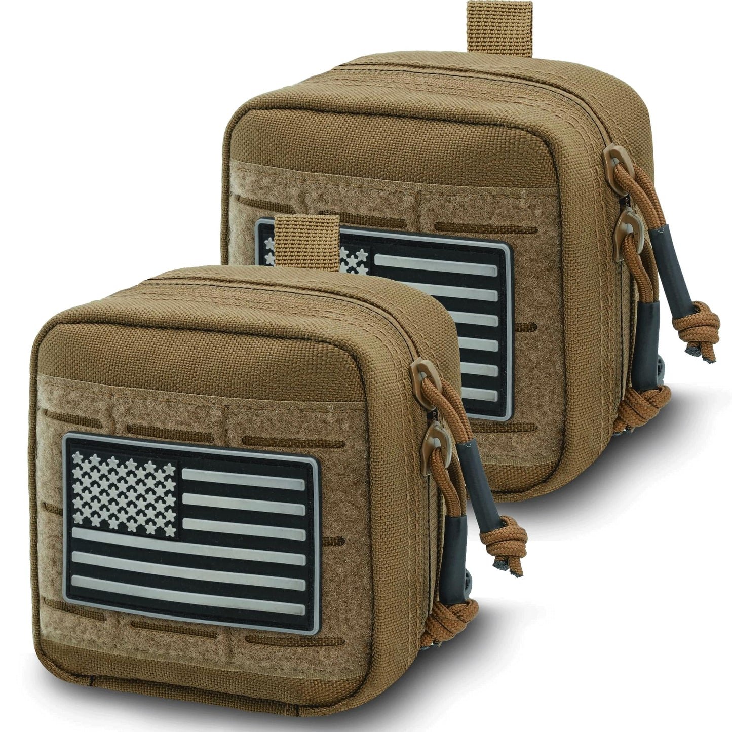 Tactical Molle Admin Panel Pouch Small, 2 Pack Utility Laser Cut EDC Tool Pouch Bag Horizontal Modular Pouches Include US Flag Patch