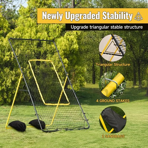 Adjustable Volleyball Rebounder Net 4x7 ft, Portable Bounce Back Volleyball Training Equipment, with Handbag, 2 Sandbags, 4 Metal Stakes for Lacrosse Rebound, for Lacrosse, Baseball, Soccer Practice