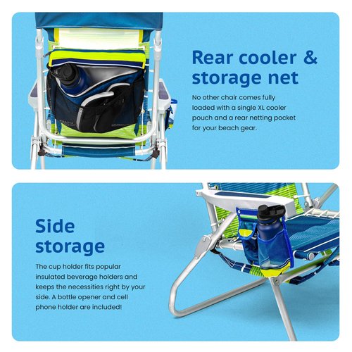 Homevative Folding Tall Backpack Beach Chair with 5 Positions, Towel bar, Cooler and Storage Pouch, Cup Holder and Phone Holder, High Tide Blue