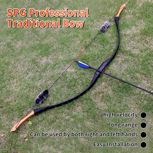 SPG 40lbs One Piece Traditional Bow - 53" Handmade Wooden Bow Fast Precision Shooting Traditional Recurve Bow and Arrow Set for Adult & Archers Right Left Hand Archery Horse Long Bow (40lbs)