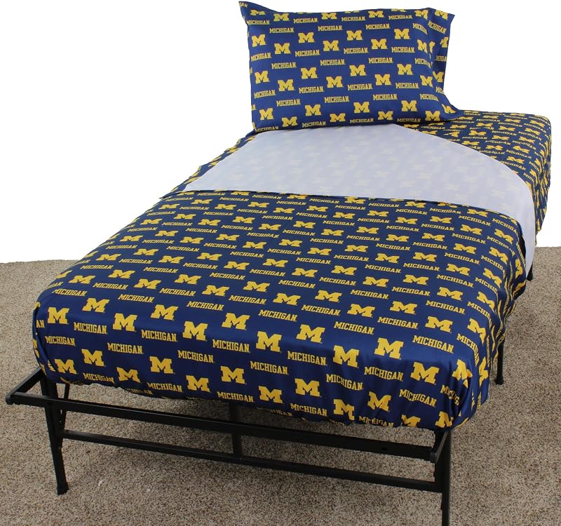 Michigan Wolverines Full Size 4-Piece Sheet Set - 100% Cotton, Flat & Fitted Sheets + 2 Pillowcases