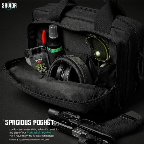 Savior Equipment Specialist Series Tactical Double Scoped Handgun Firearm Case Pistol Bag for Outdoor Hunting Shooting Range, Lockable Compartment, Additional Magazine Storage Slots