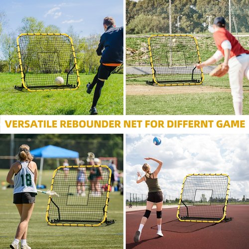 Shopsource Baseball Rebounder Net, 4x4.5FT Volleyball Pitchback Rebound with 3 Adjustable Angles, Baseball & Softball Bounce Back Net for Ground, Line Drive, Fly Ball Return Settings Fielding Trainer