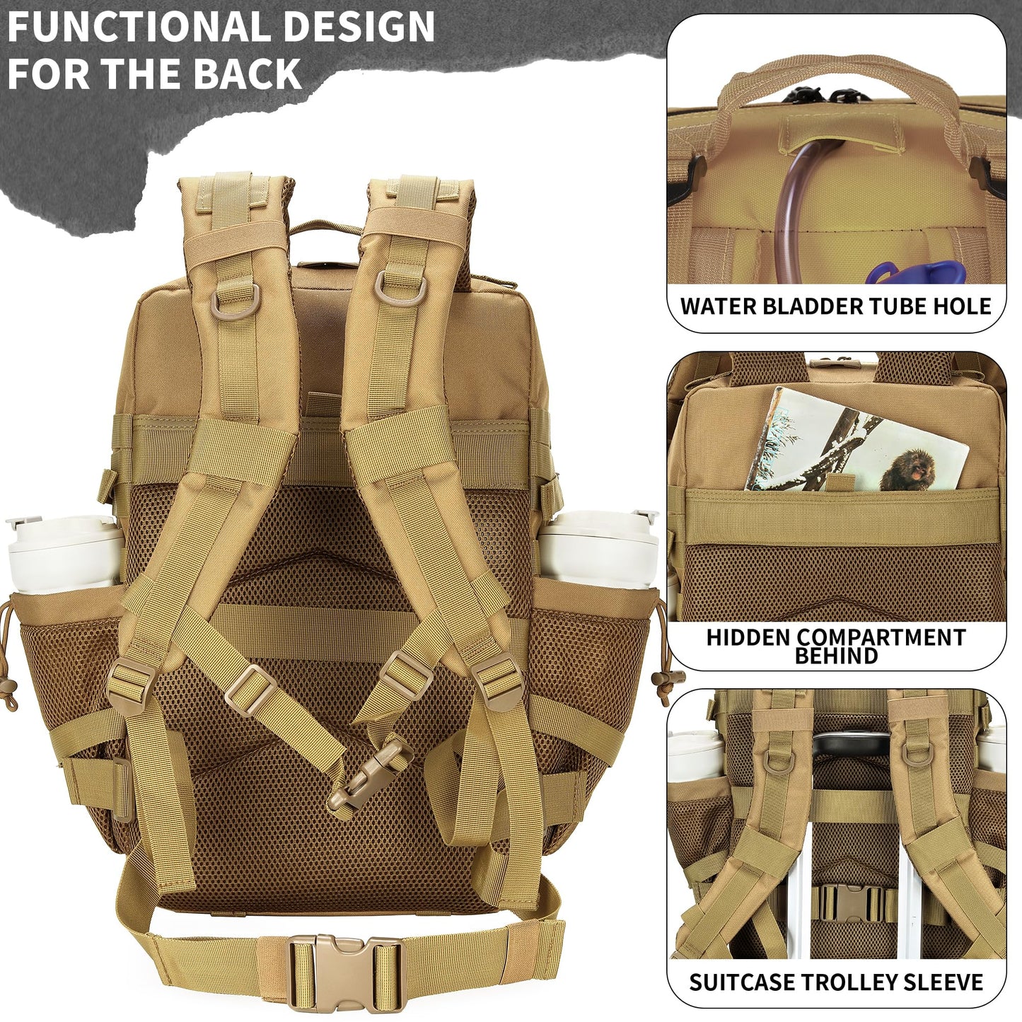 MoonWang 55L Tactical Backpack Heavy Duty Military Rucksack Molle Backpack 3 Day Assault Pack for Work Outdoors