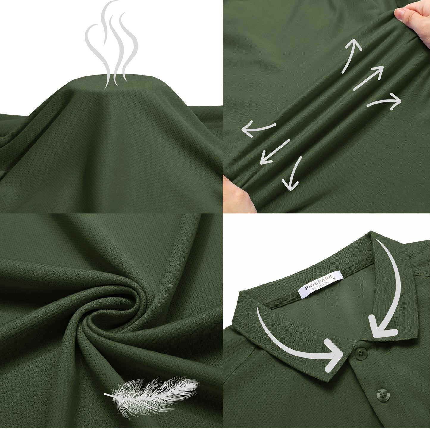PINSPARK Men's Golf Polo Shirts Moisture Wicking Quick Dry Performance Short Sleeve Collared Shirt Slim Fit Athletic Polos Army Green