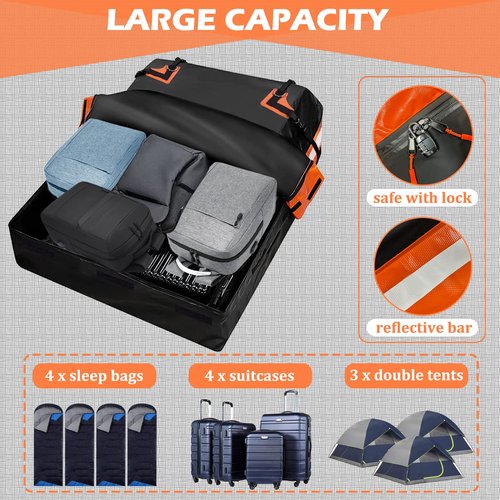 Big Ant Car Rooftop Cargo Carrier Bag, 15 Cubic Feet Waterproof Heavy Duty 840D Car Roof Bag for All Vehicle with/Without Rack - Includes Anti-Slip Mat, 8 Door Hooks, 2 Extra Straps, Luggage Lock