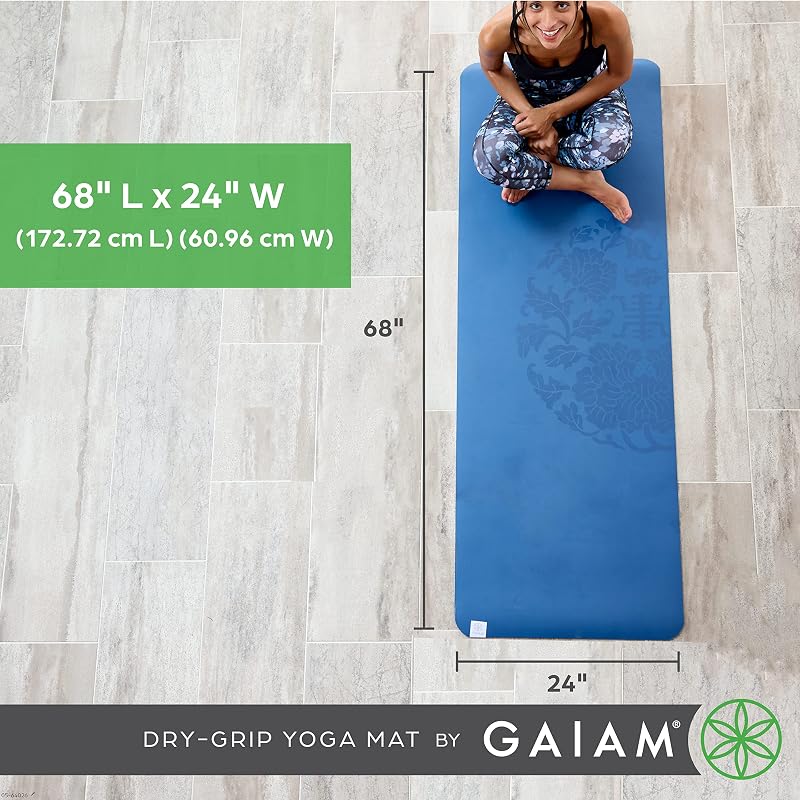 Gaiam Dry-Grip Yoga Mat 5mm Thick, XL Black