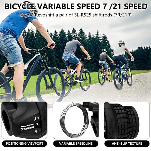 Airuzara 2 Pcs Bike Gear Shifters 3×7 Speed, Bicycle Revoshift Shift Lever RS25-3L RS25-7R Bicycle Twist Grip Thumb Gear Shifter for MTB Folding Mountain Bike